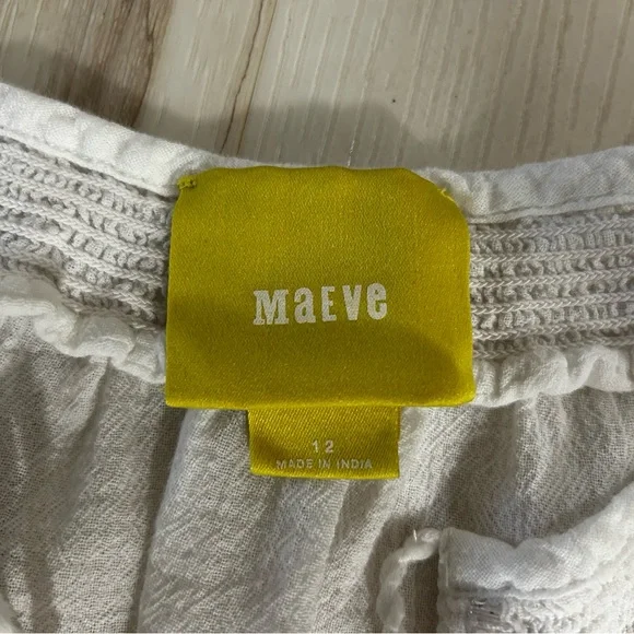 Maeve Anthropologie Sz 12 White Linen Boho Embroidered Blouse Pink Stitch - Picture 7 of 15